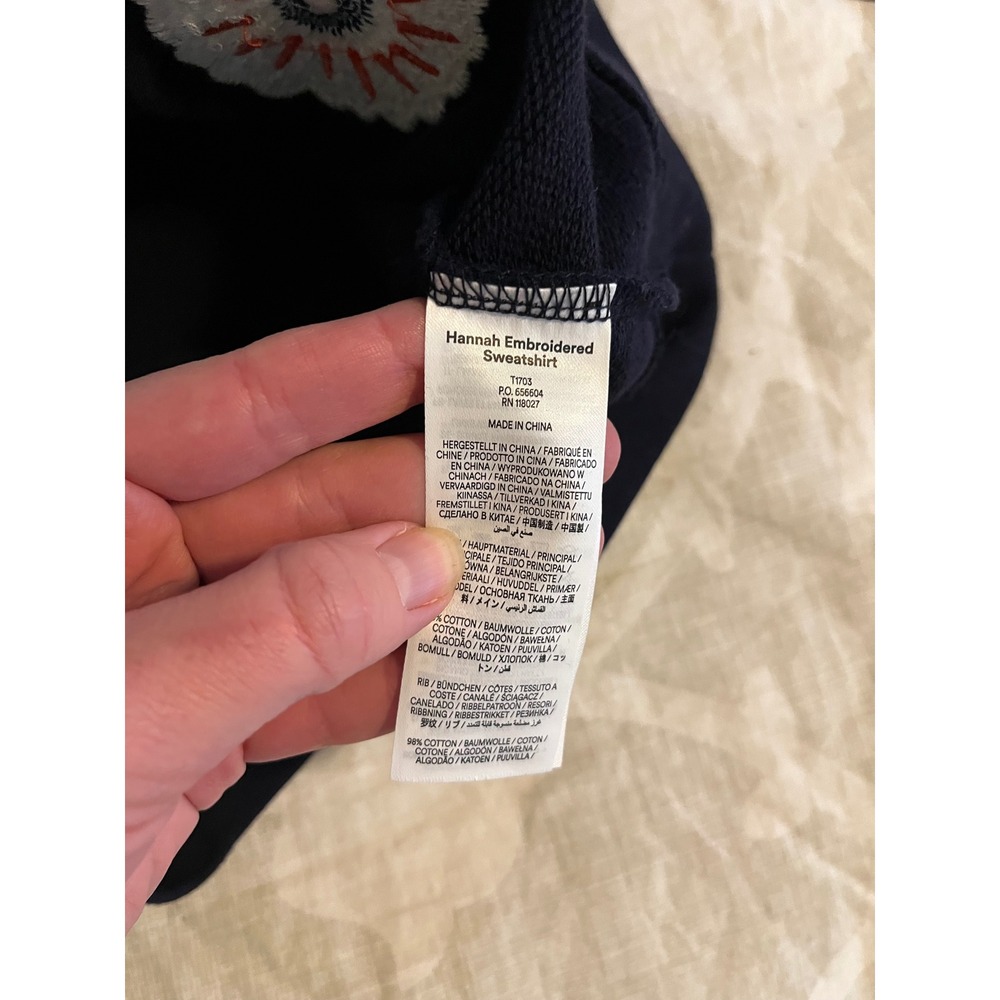 Boden Hannah Embroidered Bird Floral Navy Sweatshirt XS - Picture 4 of 8